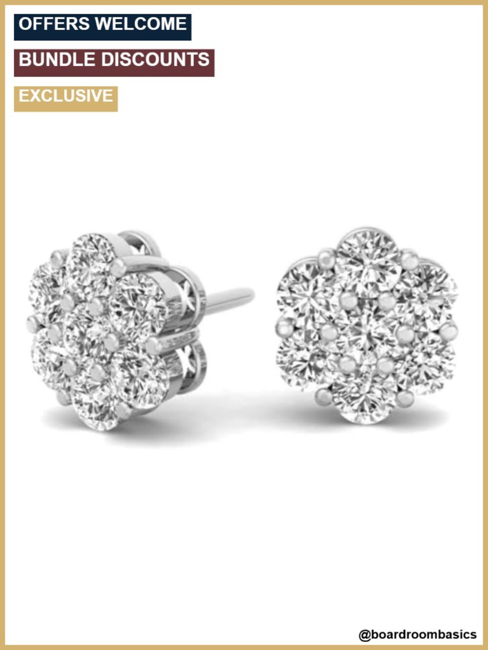 925 Sterling Silver Gold Plated Screw Back Cluster CZ Stud Earrings